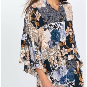 Johnny Was Leo silk Button Down Top NWT (extremely oversized)